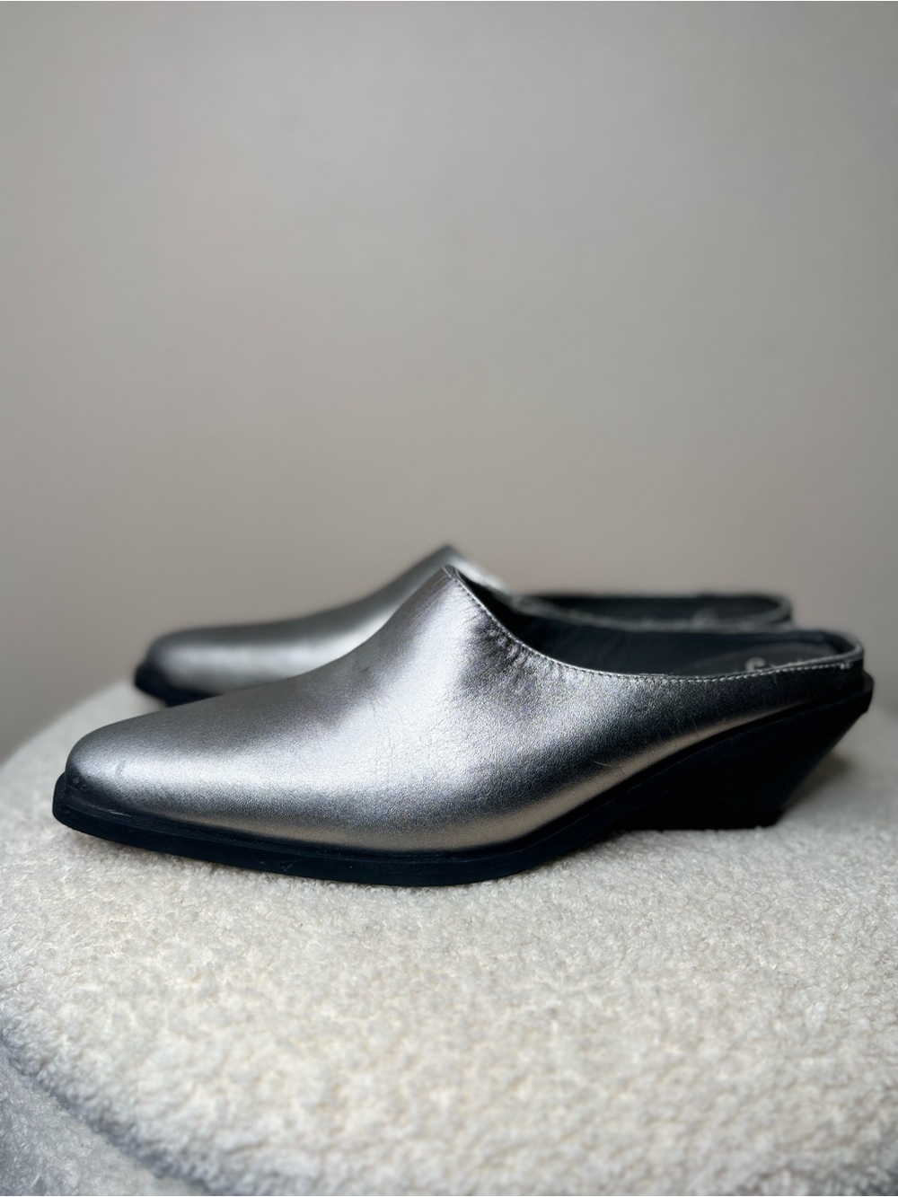 Free People Mules Wedge Tallulah Leather Sip On Wedge Silver size 11 - Picture 6 of 9